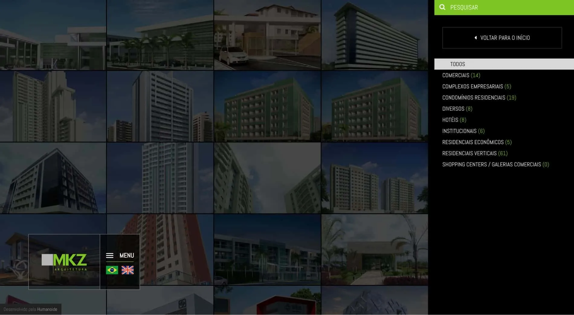 Página de projetos mkz arquitetura
